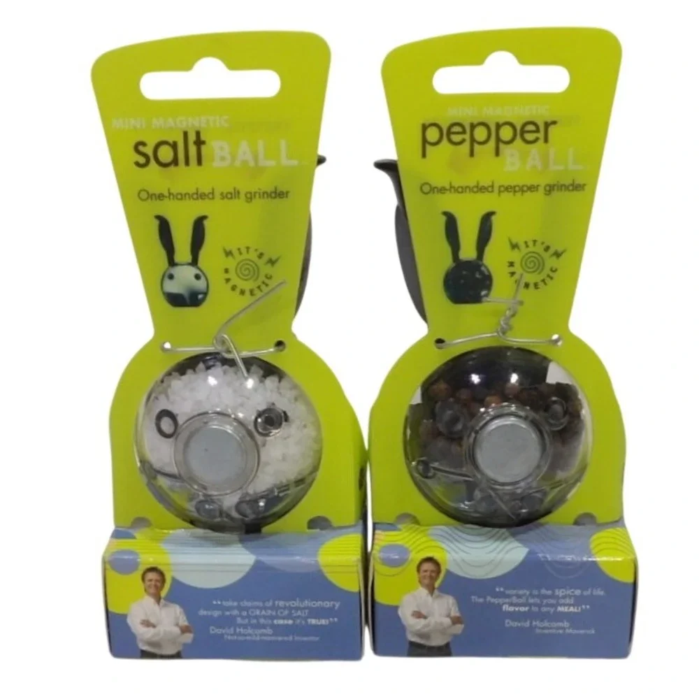 Chef'n Mini Magnetic Salt and Pepper Ball Set One-Handed Bunny Grinders Black